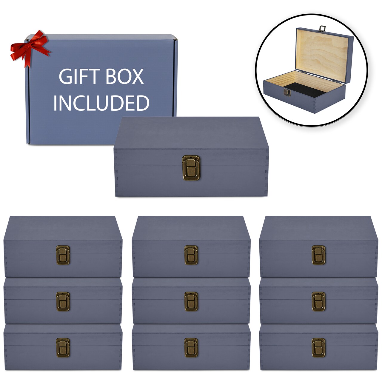 Makerflo Medium Pine Wood Memory Box with Black Felt Inside and Hinged with Clasp of Front, Keepsake Wooden Box Ideal for Craft and Personalization (Laser Engraving, Epoxy, UV DTF, and Vinyl)